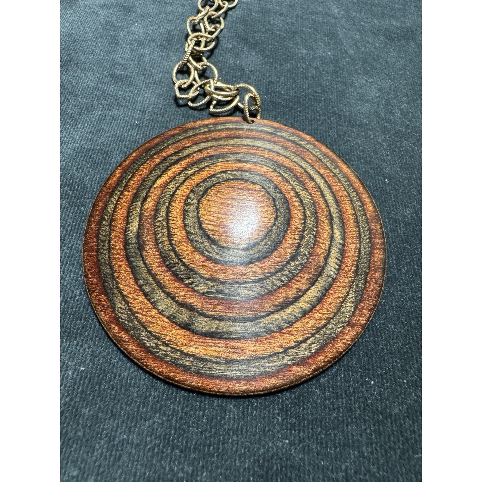 Vintage 1970s Wood Disc Pendant Necklace Mcm Scandi Style Studio Craft Boho Mod